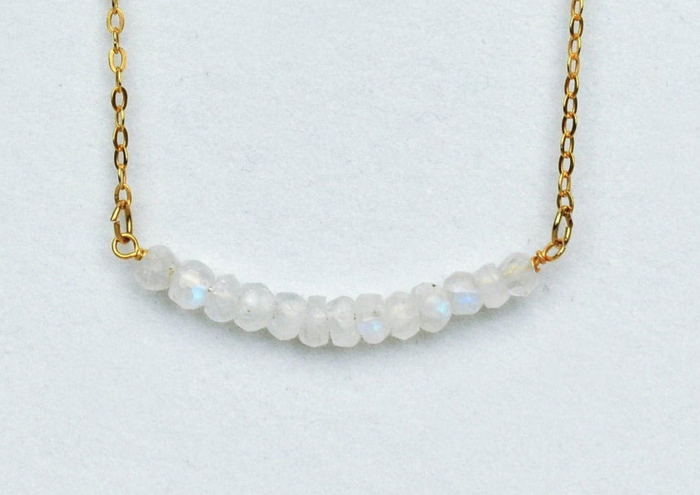 Beaded Bar Moonstone Necklace, June Birthstone Necklace, Dainty Moonstone Necklace, Bridesmaid Gift, June Birthday, Gift for Her