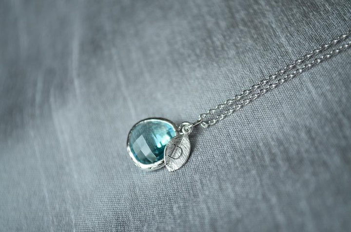 silver chain necklace with initial on leaf