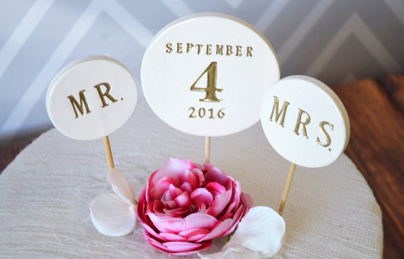 Wedding Cake Topper - PERSONALIZED with Date and Mr. and Mrs. Toppers