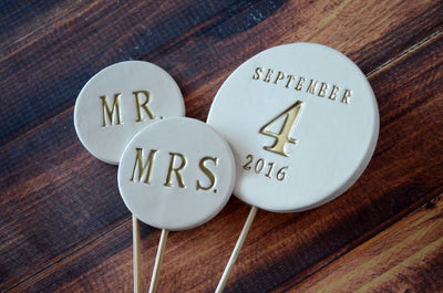 Wedding Cake Topper - PERSONALIZED with Date and Mr. and Mrs. Toppers
