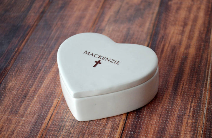 Custom Baptism Gift, First Communion Gift or Confirmation Gift - Heart Keepsake Box