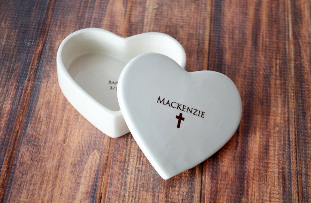 Custom Baptism Gift, First Communion Gift or Confirmation Gift - Heart Keepsake Box