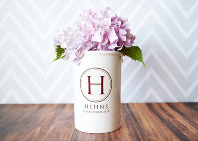 Wedding Gift or Anniversary Gift - Use as a Personalized Vase or Utensil Holder - With Initials and Wedding Date