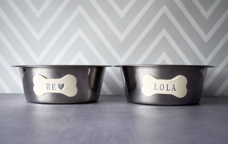 Large Dog Bowls - Personalized Set of Stainless Steel Bowls