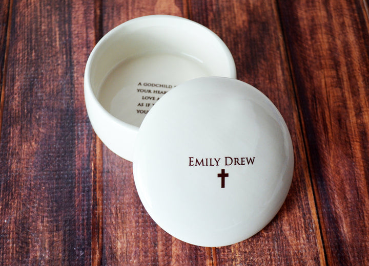 Godchild Gift with Necklace - Personalized - Round Keepsake Box