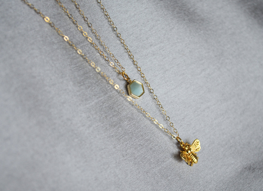 Bee Necklace, Layered Necklace, Hexagon Necklace, Friend Gift, Birthday Gift for Friend, Gift for Her, Best Friend Gift, Layering Necklace