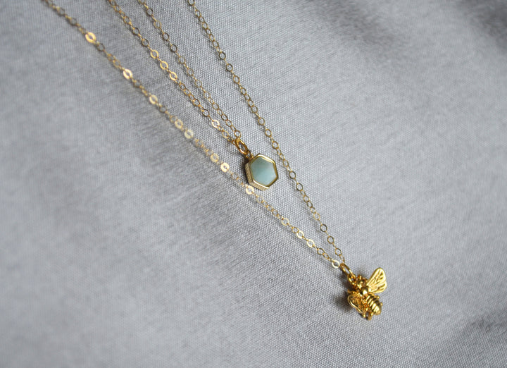 Bee Necklace, Layered Necklace, Hexagon Necklace, Friend Gift, Birthday Gift for Friend, Gift for Her, Best Friend Gift, Layering Necklace