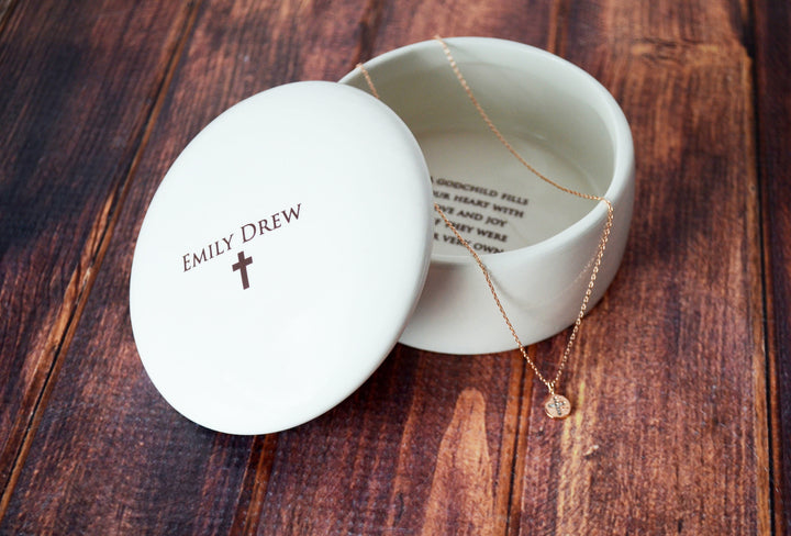Godchild Gift with Necklace - Personalized - Round Keepsake Box