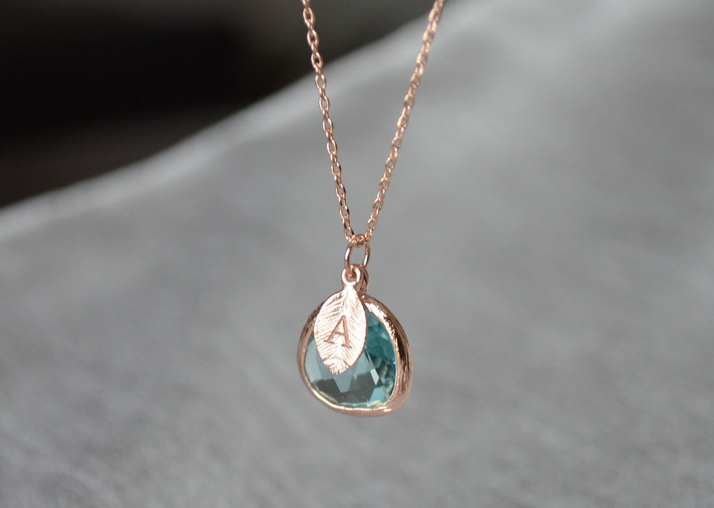 rose-gold finish on aquamarine pendant necklace
