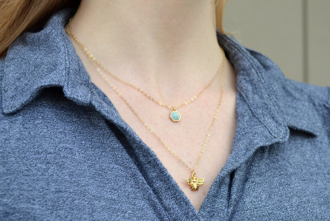 Bee Necklace, Layered Necklace, Hexagon Necklace, Friend Gift, Birthday Gift for Friend, Gift for Her, Best Friend Gift, Layering Necklace
