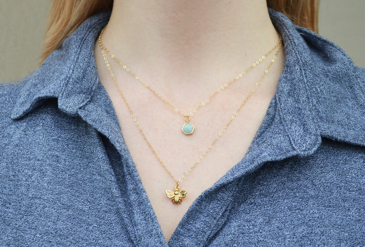 Bee Necklace, Layered Necklace, Hexagon Necklace, Friend Gift, Birthday Gift for Friend, Gift for Her, Best Friend Gift, Layering Necklace