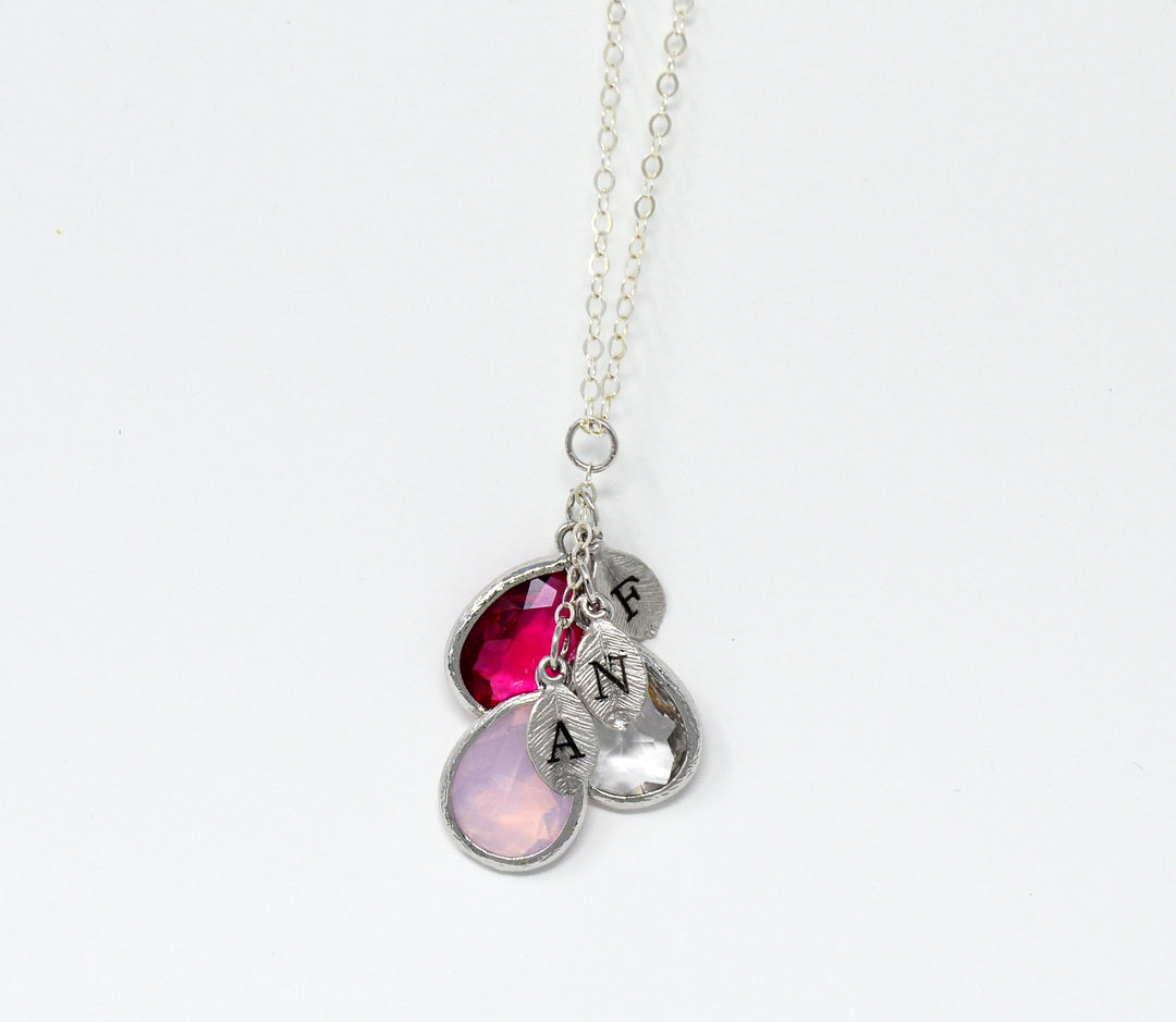 Family Tree Necklace, Personalized Birthstone Necklace, Mothers Birthstone Necklace, Stamped Initial Necklace, Mom Gift, Grandma Necklace