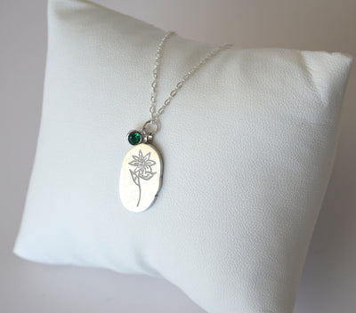 May Birth Flower Necklace, Lily Birth Flower Necklace, Birthstone Stone Necklace, Mom Gift, Personalized Necklace, Push Present