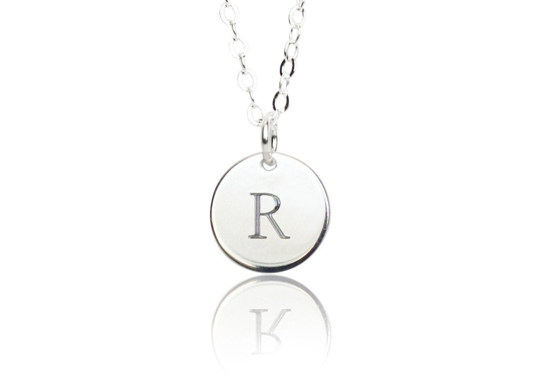 Initial Necklace, Small Letter Necklace, Personalized Disc Necklace  - 9mm Pendant