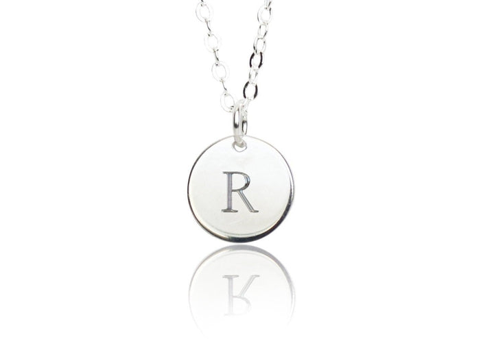 Initial Necklace, Small Letter Necklace, Personalized Disc Necklace  - 9mm Pendant
