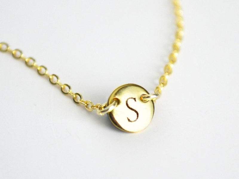 Tiny Letter Necklace, Initial Necklace - 9mm Pendant with 2 Top Holes