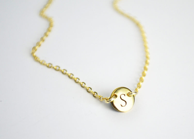 Tiny Letter Necklace, Initial Necklace - 9mm Pendant with 2 Top Holes