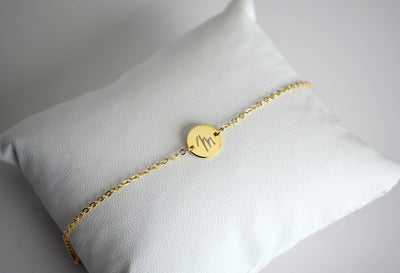 Personalized Disc Bracelet, Dainty Initial Bracelet - 9mm with 2 Side Holes