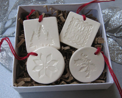 4 Miniature Square and Round Christmas Ornaments or Holiday Gift Tags - READY TO SHIP