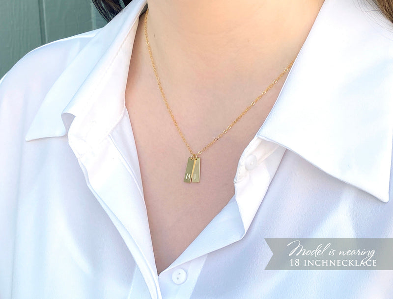 Personalized Tiny Initial Tag Necklace, Small Vertical Bar Necklace, Personalized Gifts for Mom, Minimalist jewelry, Bridesmaid Gift