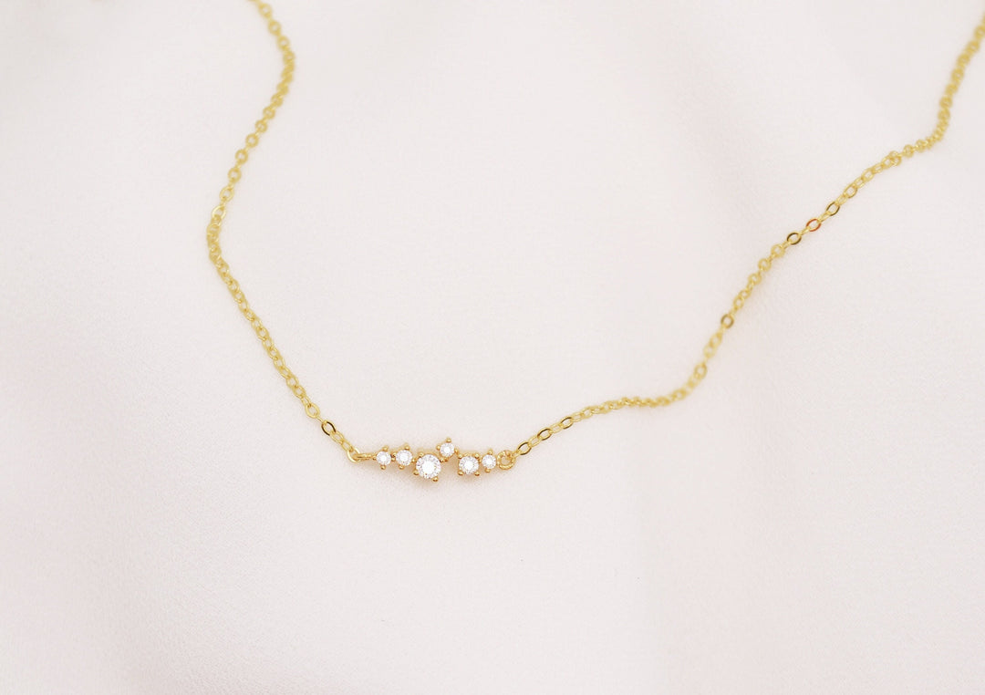 Tiny CZ Diamond Cluster Necklace, Layering Necklace, Bridesmaid Gift, Minimalist Necklace, Gift for Her, In Gold, Rose Gold and Silver