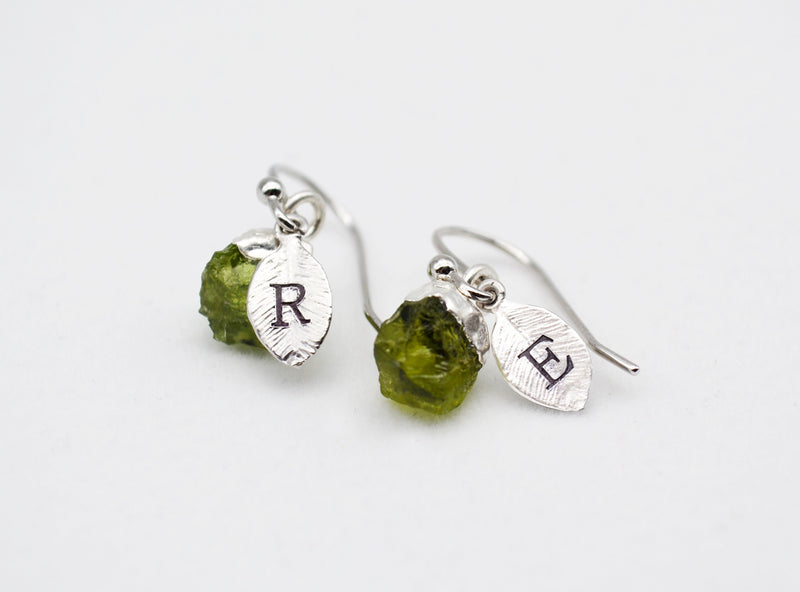 Raw Peridot Earrings, August Birthstone Gift,  August Birthstone earrings, Bridesmaid earrings, August Birthday Gift, Peridot Jewelry Set