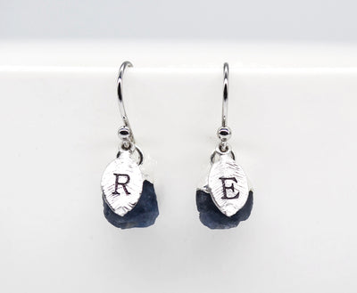 Raw Sapphire Earrings, September Birthstone Earrings, Bridesmaid earrings, September Birthday Gift, Natural Sapphire Jewelry Set
