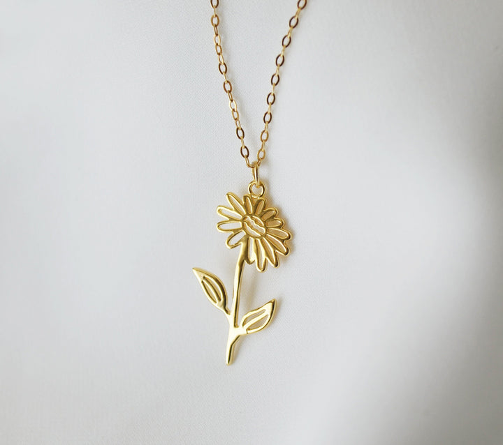 April Birth Flower Necklace, Daisy Birth Flower Necklace, Birth Flower with Birthstone Stone Necklace, April Birthday Gift for Her
