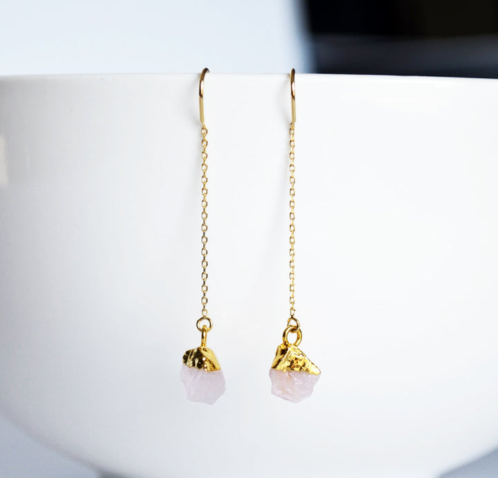 Raw Birthstone Threader Earrings, Natural Raw Stone Jewelry Set