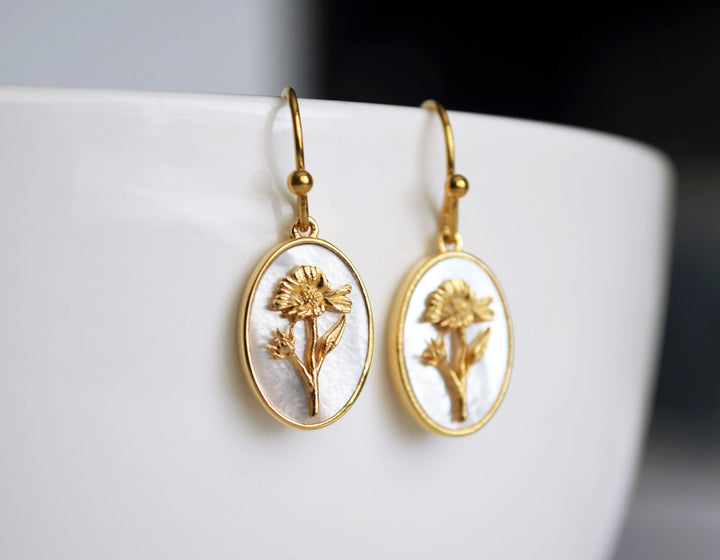Pearl Birth Flower Earrings, Birth Month Birthday Earrings