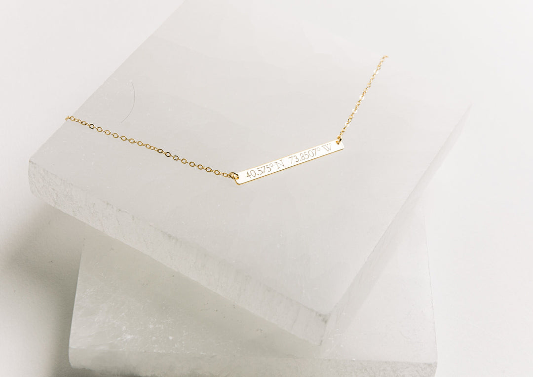 Personalized Coordinate Necklace, Location Necklace - 35x4 Bar Size