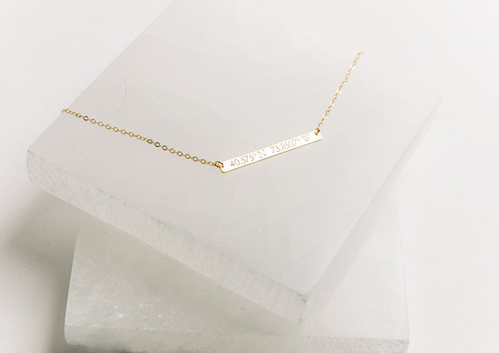 Personalized Coordinate Necklace, Location Necklace - 35x4 Bar Size