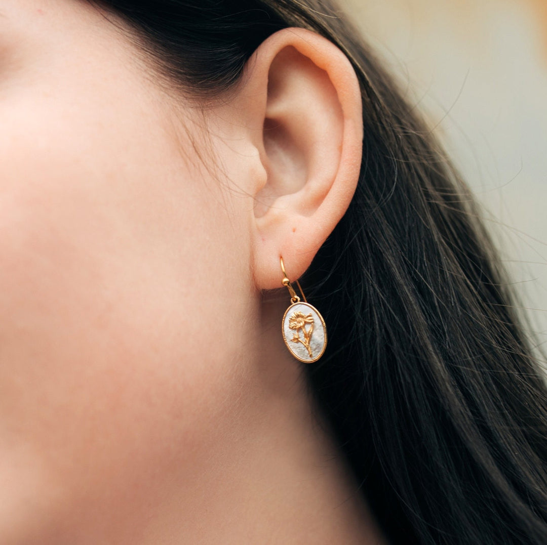 Pearl Birth Flower Earrings, Birth Month Birthday Earrings
