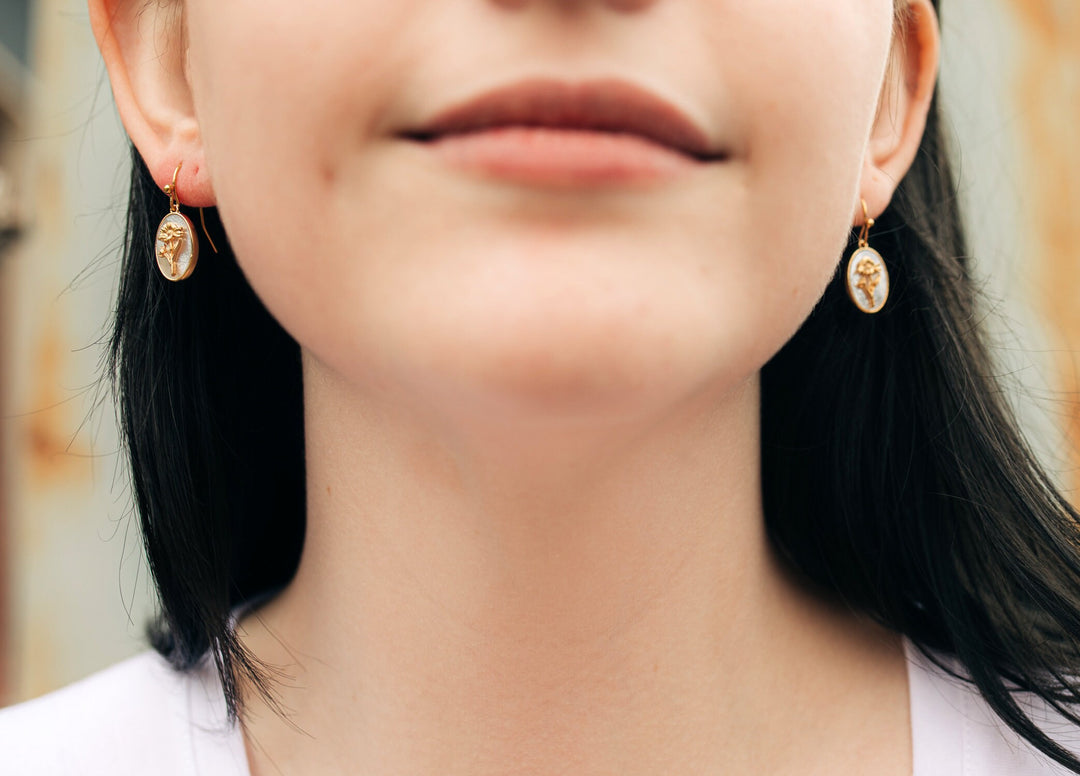 Pearl Birth Flower Earrings, Birth Month Birthday Earrings