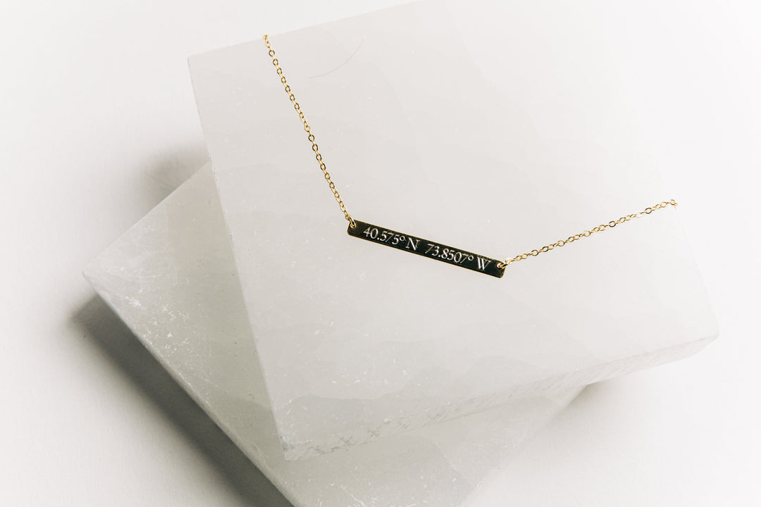 Personalized Coordinate Necklace, Location Necklace - 35x4 Bar Size