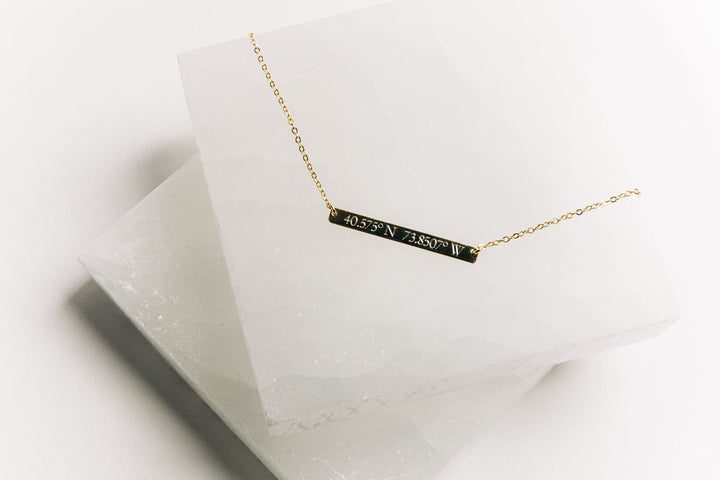 Personalized Coordinate Necklace, Location Necklace - 35x4 Bar Size