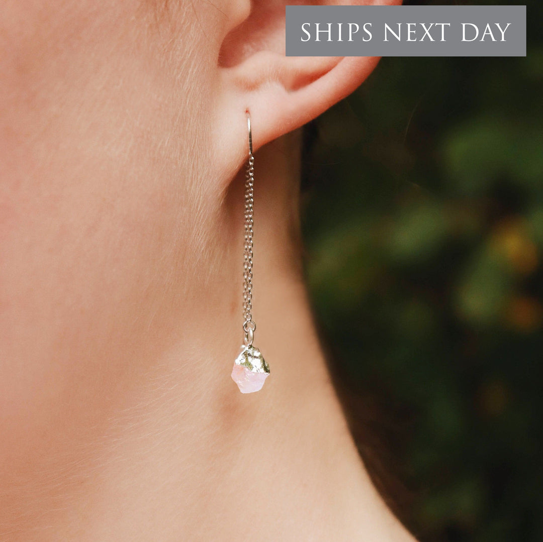Raw Birthstone Threader Earrings, Natural Raw Stone Jewelry Set