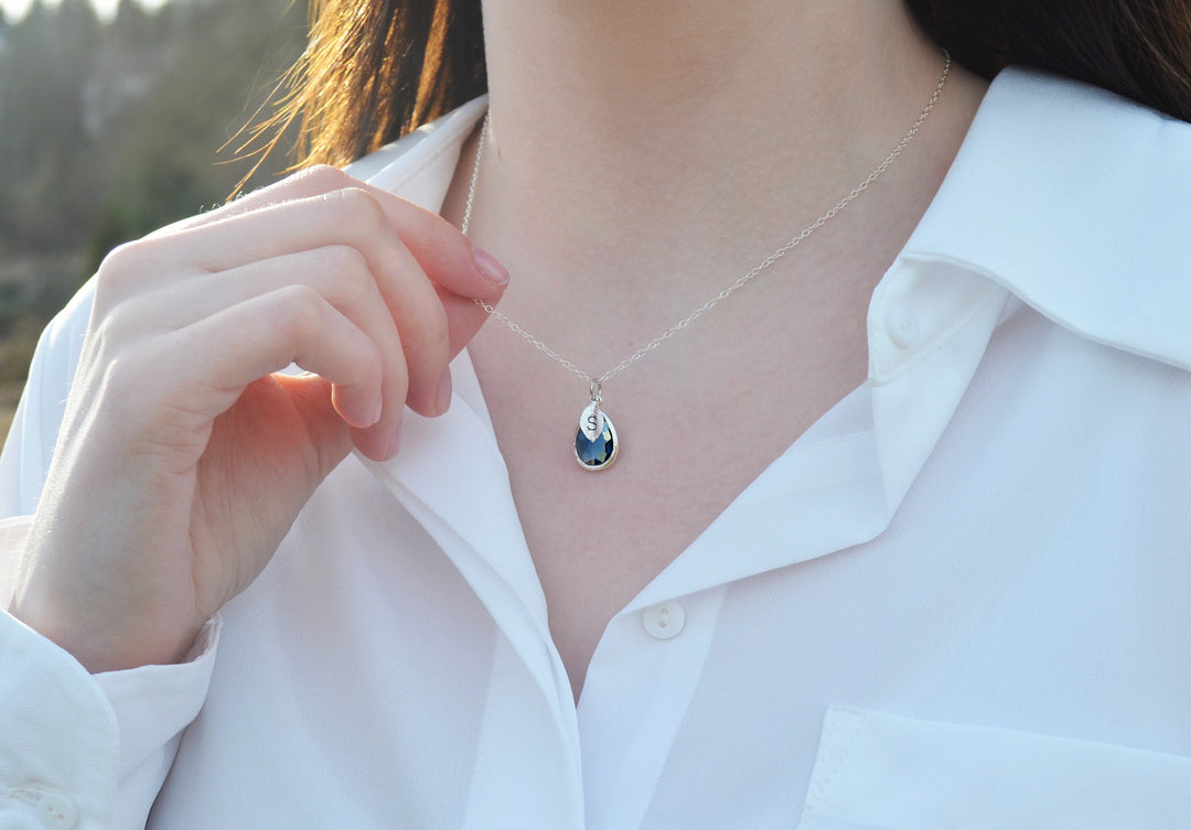 Sapphire Necklace, September Teardrop Birthstone Necklace