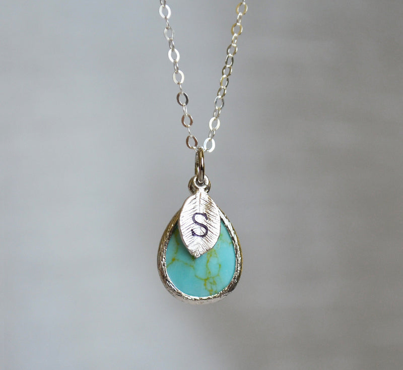 Turquoise Necklace, December Birthstone Necklace, Teardrop