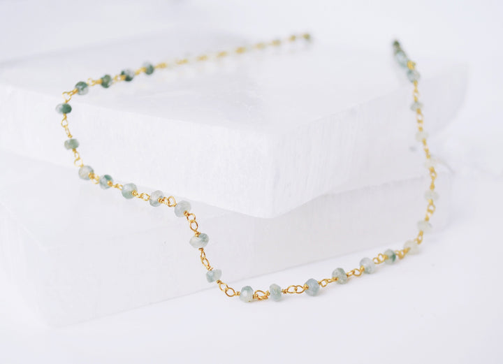 Moss Aquamarine Beaded Choker Necklace or Bracelet