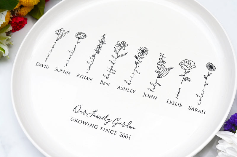 Garden of Love Flower Platter with Family Birth Flowers - Round