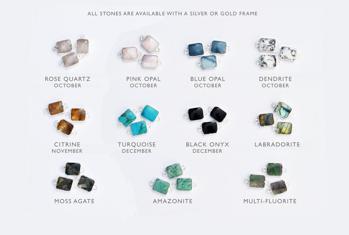 Blue Opal Gemstone Slice Earrings, Raw Birthstone Earrings