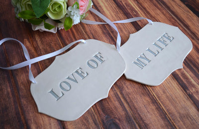 Large 'Love Of My Life' Wedding Sign Set to Hang on Chair and Use as Photo Prop