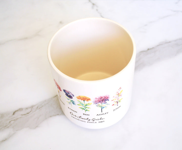Birth Flowers Personalized Pot, Family Garden, 2 Sizes, Kiln-fired