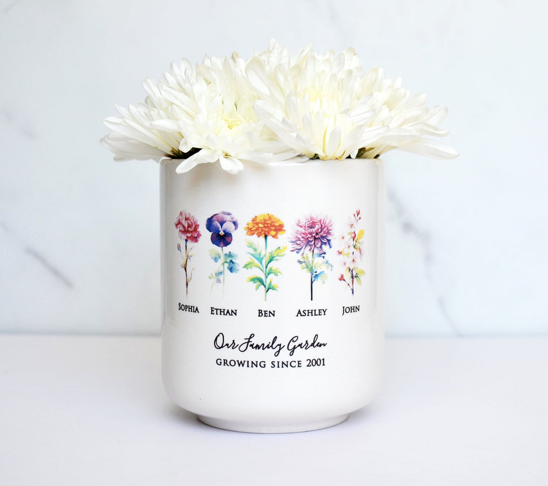 Birth Flowers Personalized Pot, Family Garden, 2 Sizes, Kiln-fired
