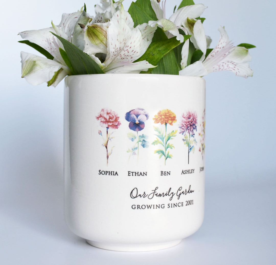 Birth Flowers Personalized Pot, Family Garden, 2 Sizes, Kiln-fired