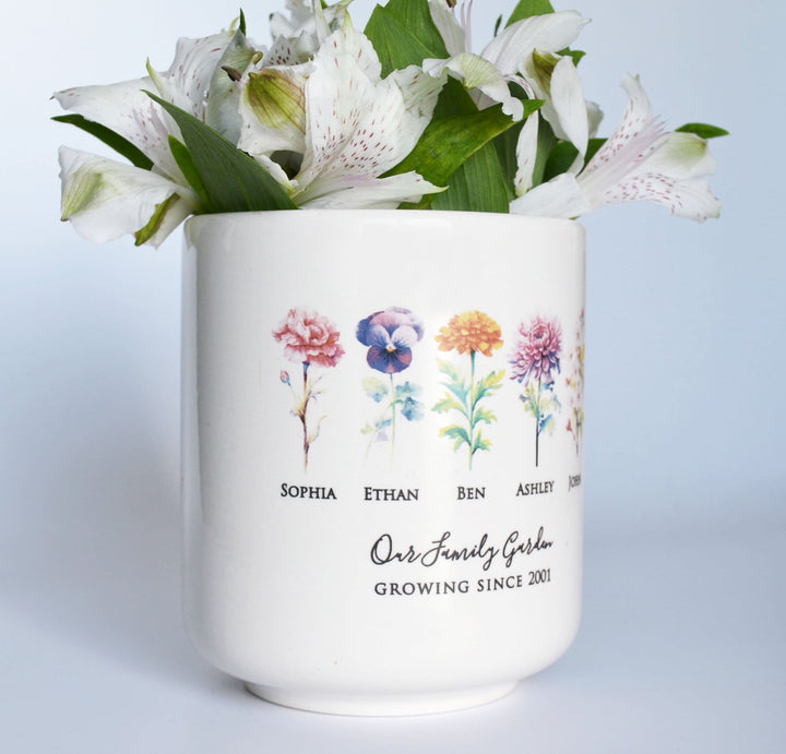 Birth Flowers Personalized Pot, Family Garden, 2 Sizes, Kiln-fired