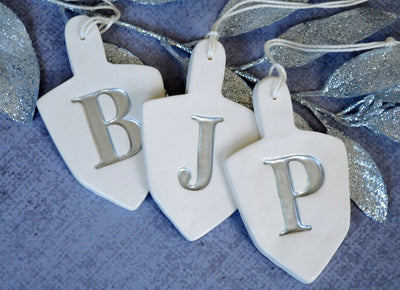 Set of 3 Personalized Dreidel Hanukkah Ornaments with Initials