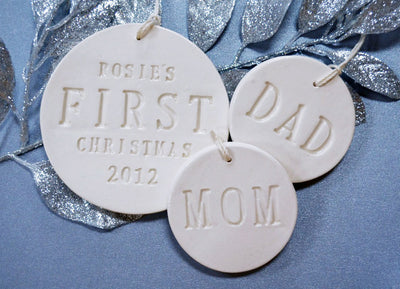 Personalized Baby's First Christmas set with Mom and Dad Ornaments 2023