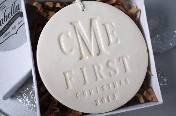 Monogramed First Christmas Ornament 2025